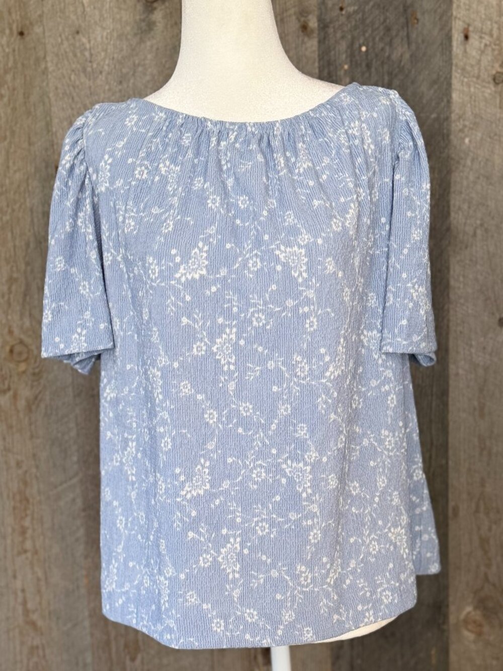 Loft Light Blue Flutter Sleeve Top Medium